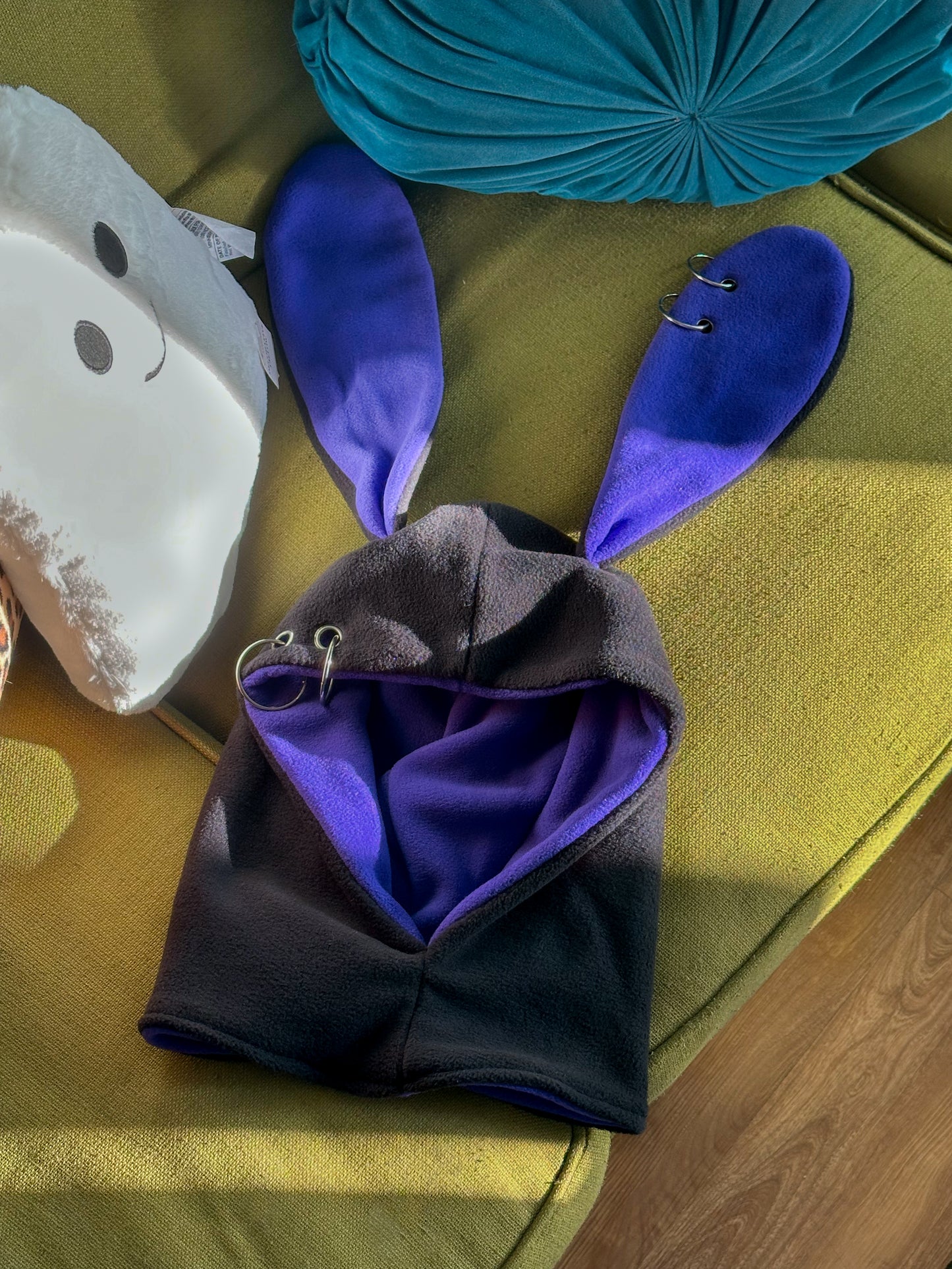 Pierced Bunny Hood - Black/Purple