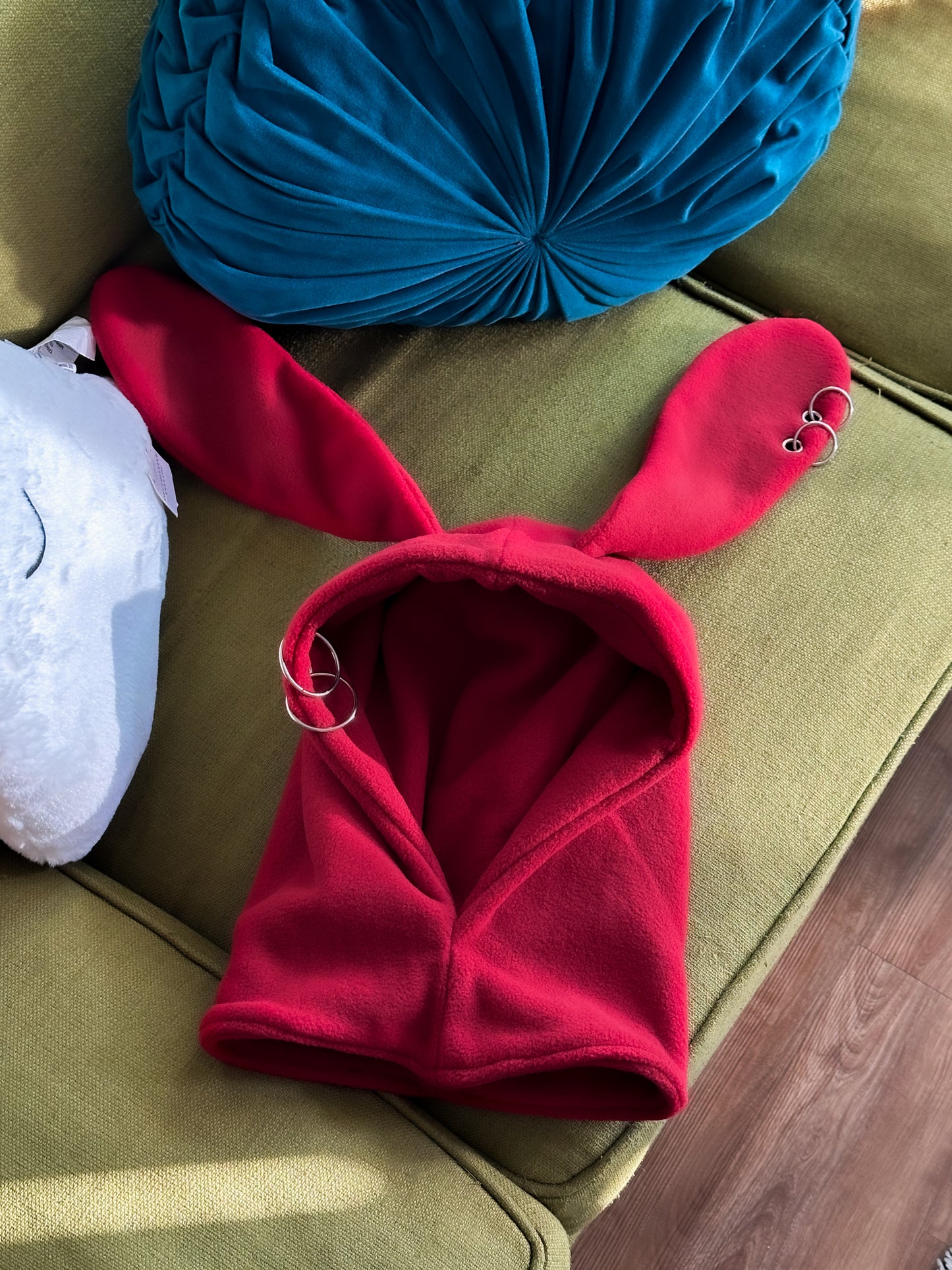 Pierced Bunny Hood - Ruby Red