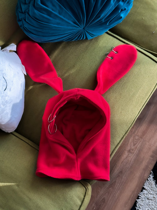 Pierced Bunny Hood - Primary Red