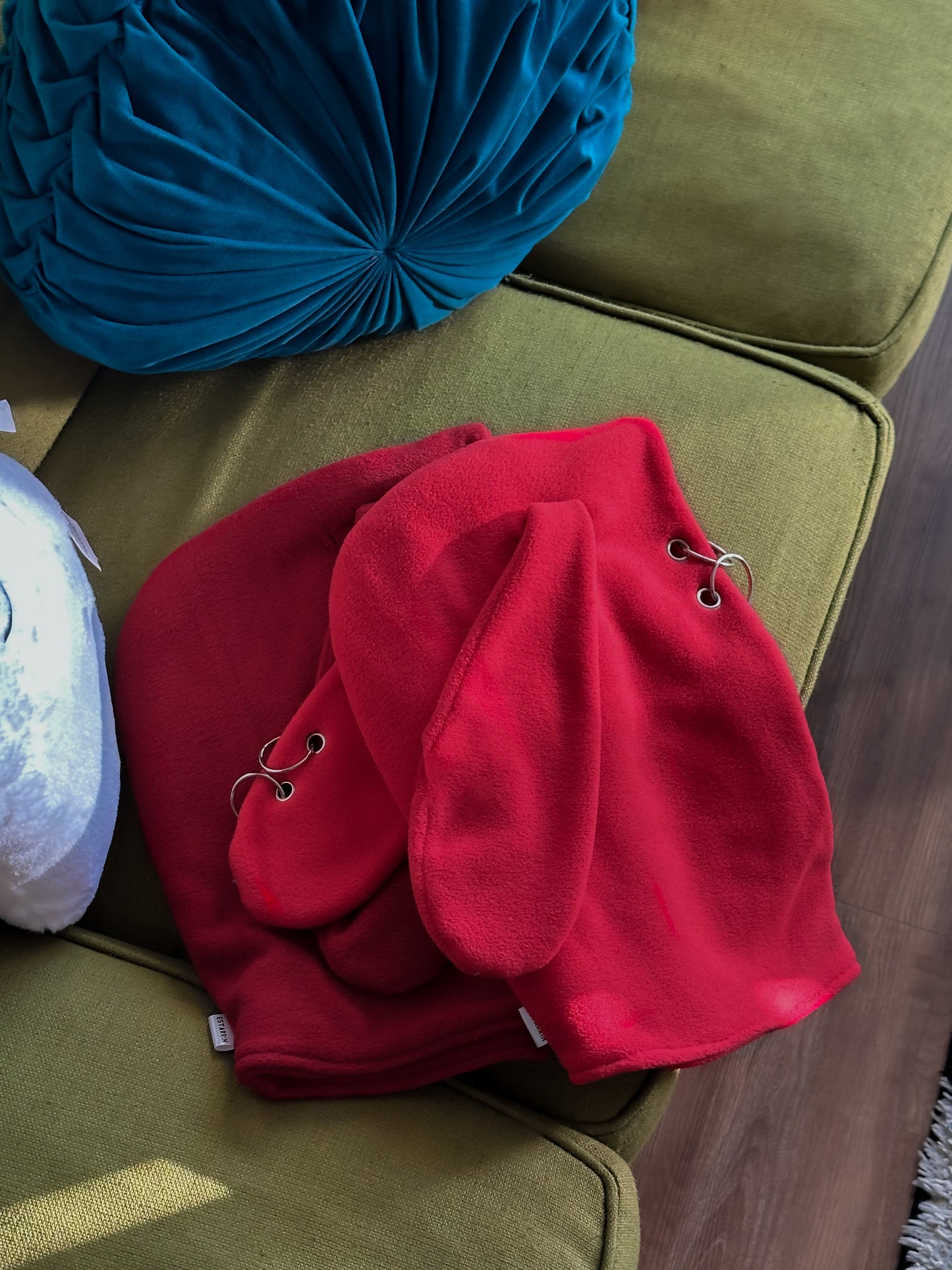 Pierced Bunny Hood - Primary Red