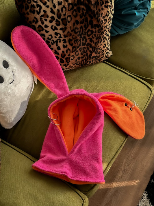 Pierced Bunny Hood - Neon Orange/Hot Pink