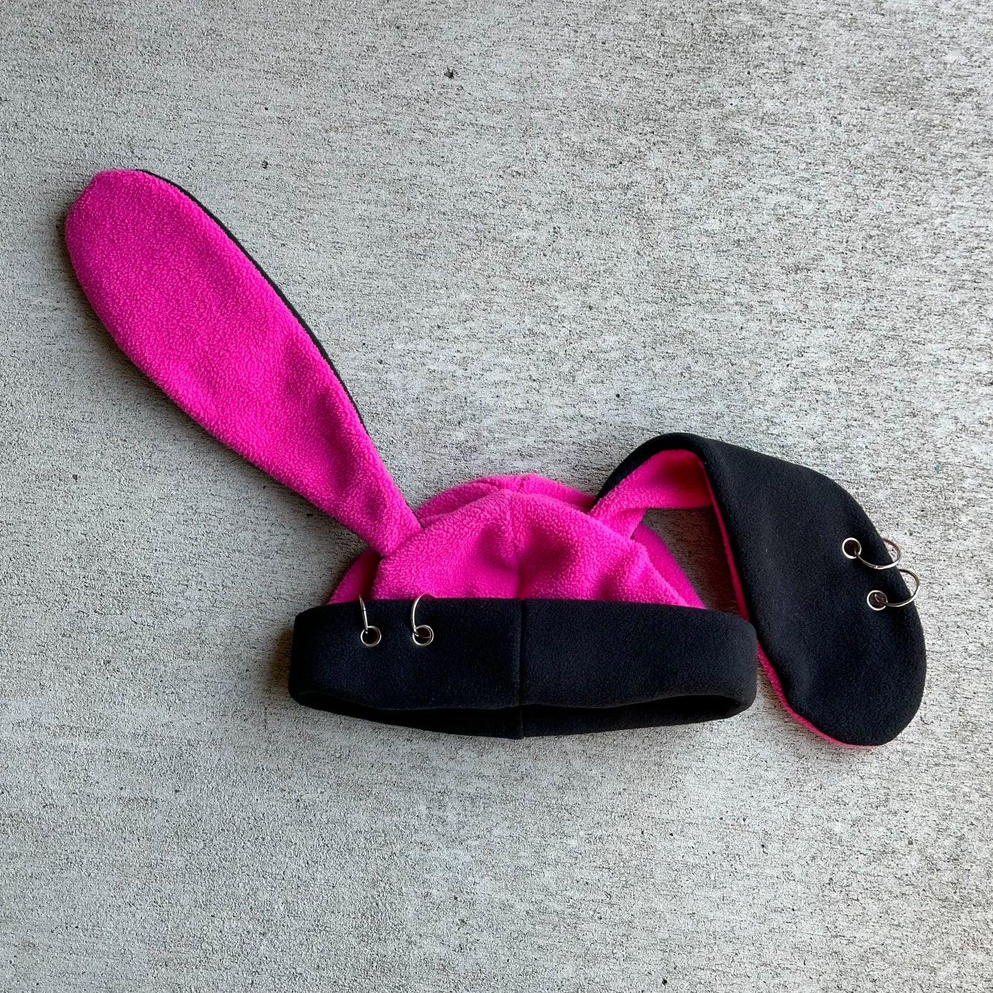 Pierced Bunny Beanie - Black / Hot Pink