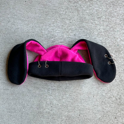 Pierced Bunny Beanie - Black / Hot Pink